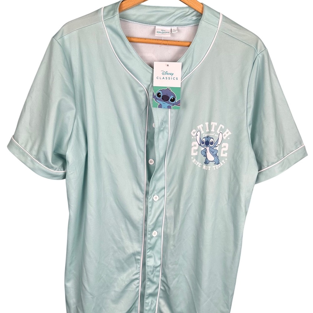 Disney Classics Stitch Baseball Jersey Mint Green Nope Not Today Mens Large NWT